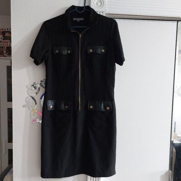 Sharagano Short Sleeve Summer Work Dress With Leather Pockets Size 6 Black - Picture 1 of 11